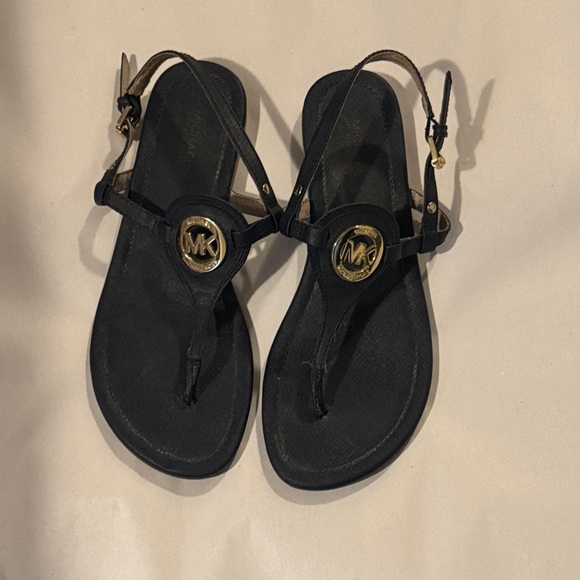 Michael Kors Black Sandals with Gold Logo - Picture 1 of 6